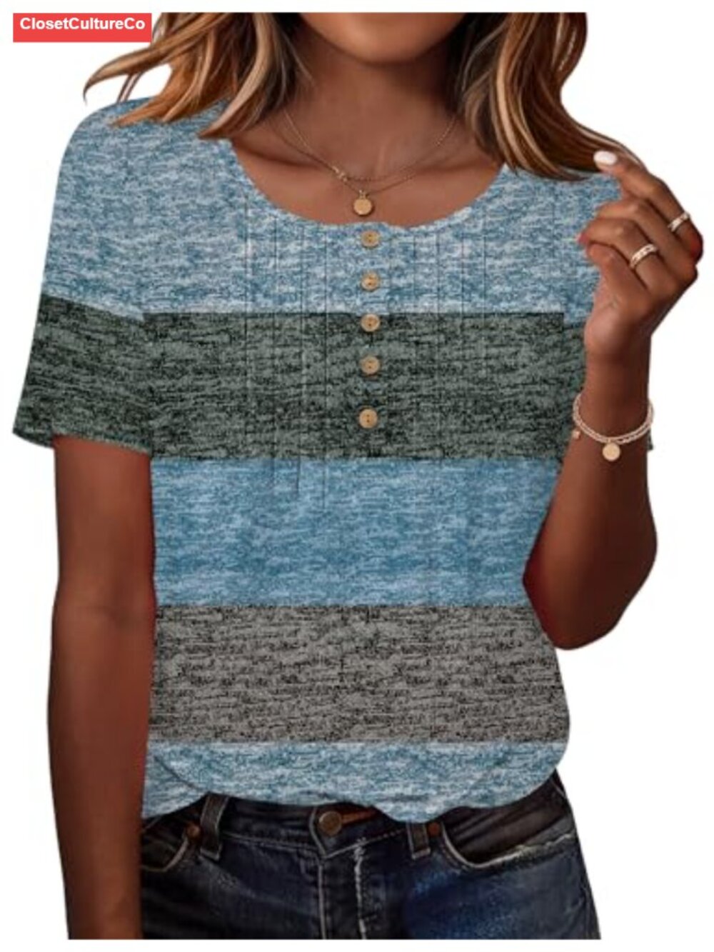 Women's Pleated V-Neck Short Sleeve Blouse Casual Dressy Top
